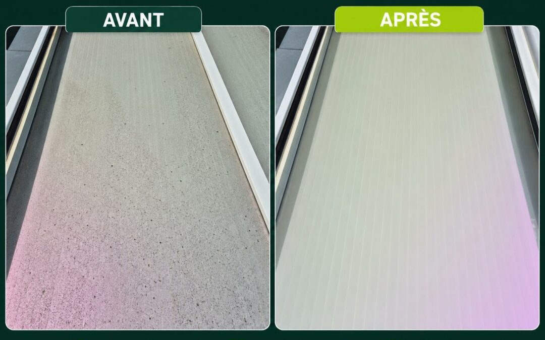 Nettoyage de toiture en polycarbonate par drone à Ransart (avant/après)